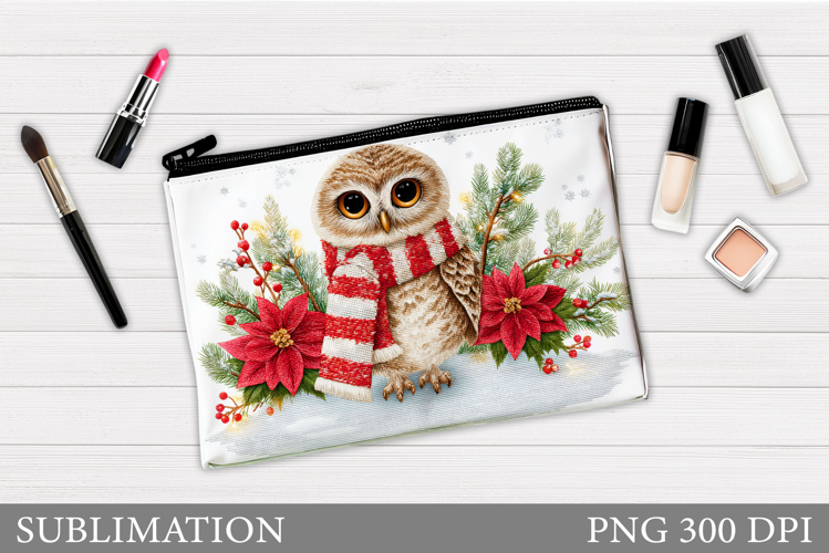 Christmas Owl Cosmetics Bag. Christmas Tree Makeup Bag