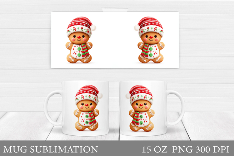 Christmas Mug Sublimation. Cute Gingerbread Mug Design
