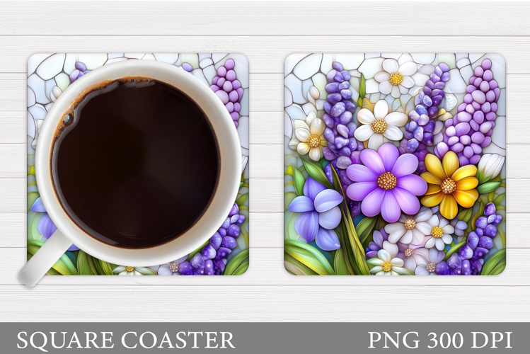 Flowers Coaster Sublimation. Floral Coaster Design