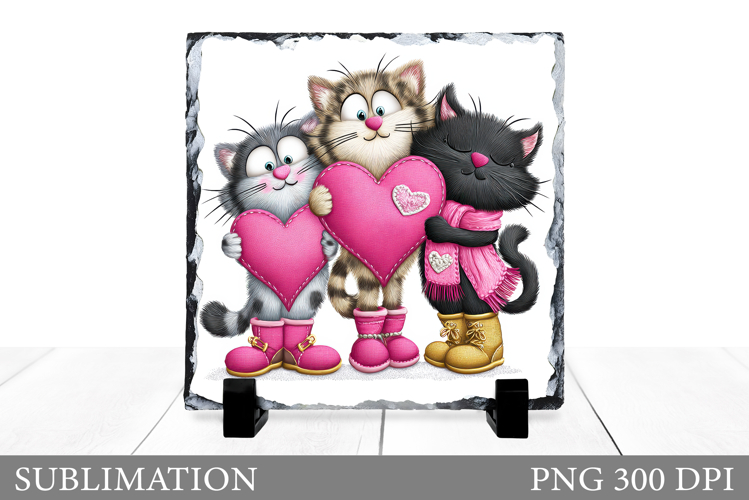 Valentines Cats Sublimation. Valentines Cats Slate Design