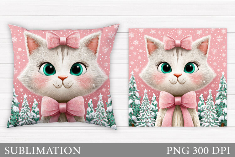 Christmas Cat Pillow Design. Christmas Pillow Sublimation example image 1