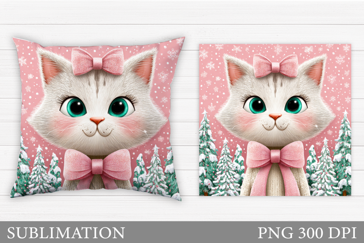 Christmas Cat Pillow Design. Christmas Pillow Sublimation