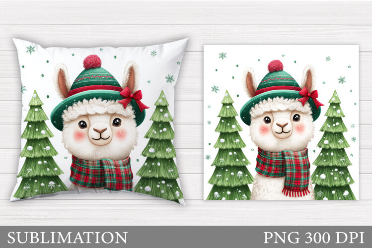 Christmas Lama Pillow Design. Christmas Pillow Sublimation example image 1