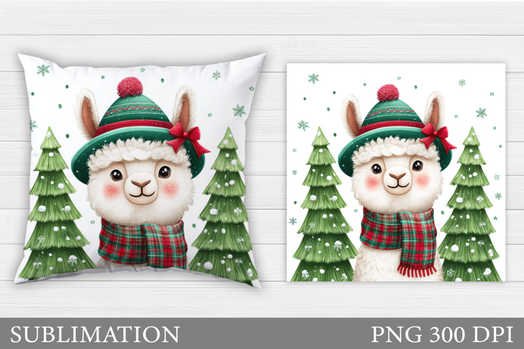 Christmas Lama Pillow Design. Christmas Pillow Sublimation