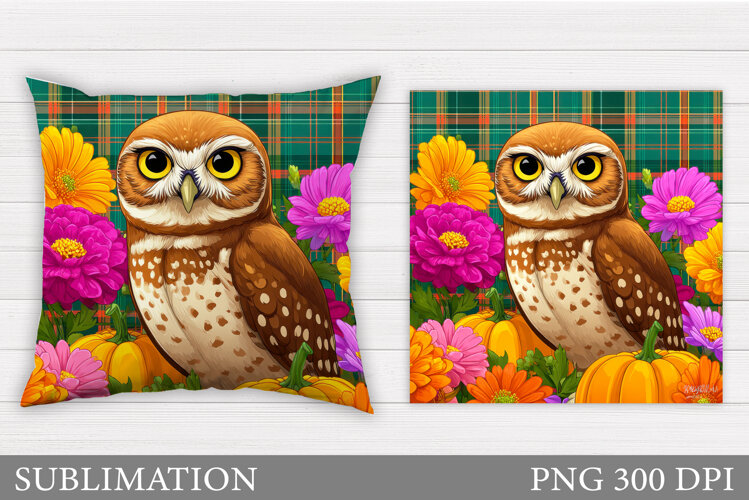 Owl Pillow Sublimation. Owl Flowers Sublimation example image 1