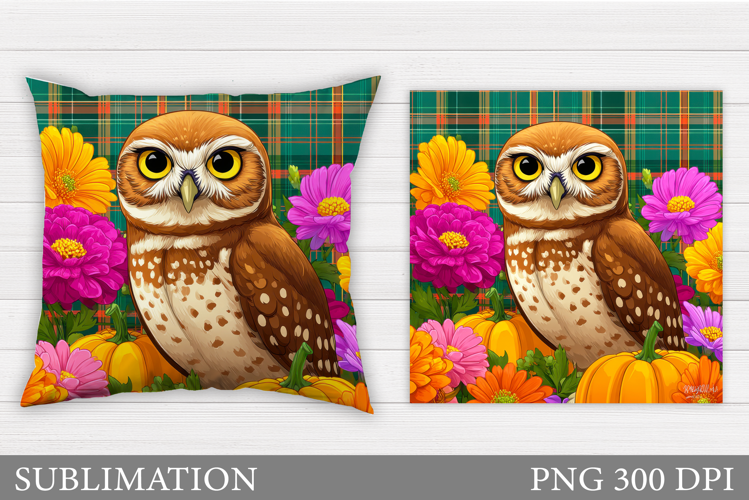 Owl Pillow Sublimation. Owl Flowers Sublimation
