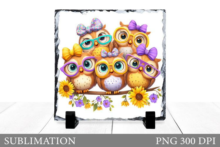 Cute Owls Slate Design. Funny Owl Sublimation