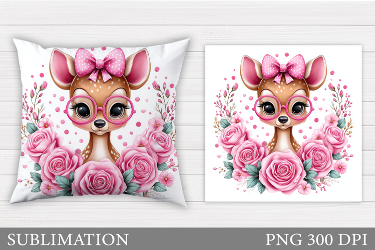 Cute Deer Pillow Sublimation. Deer Flowers Sublimation