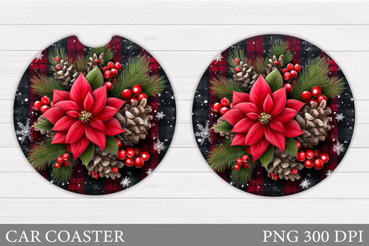 Poinsettia Car Coaster Design. Christmas Car Coaster