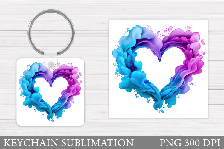 Watercolor Heart Keychain. Valentine Keychain Sublimation
