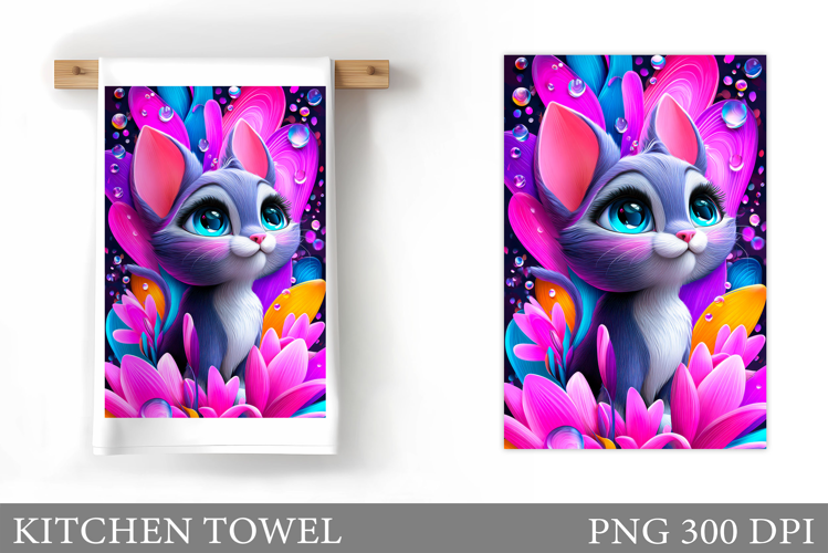 Cat Kitchen Towel Design. Cute Cat Sublimation