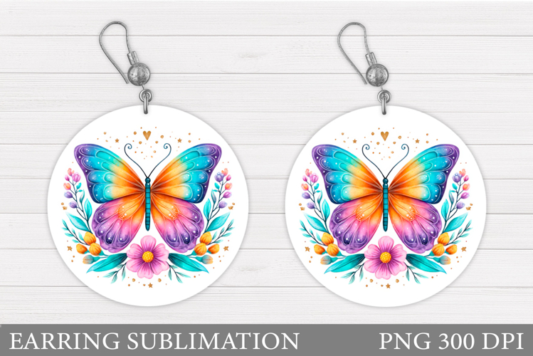 Butterfly Earring Sublimation. Round Earring Butterfly