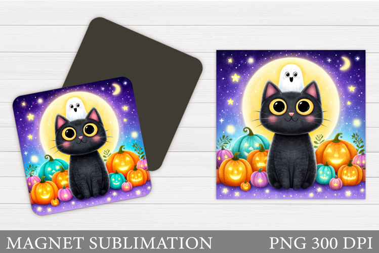 Black Cat Magnet Sublimation. Cat Halloween Magnet Design