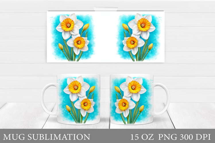 Daffodils Mug Design. Flowers Sublimation
