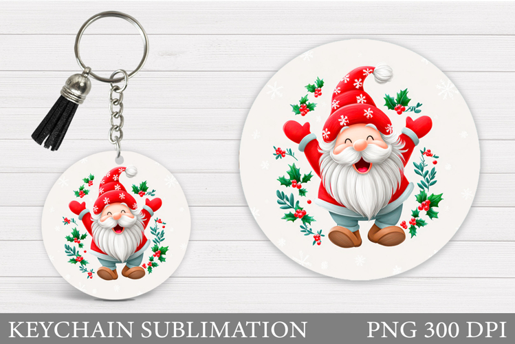 Christmas Gnome Keychain. Christmas Keychain Sublimation