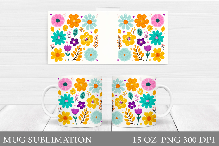 Flowers Mug Sublimation. Floral Mug Wrap Design