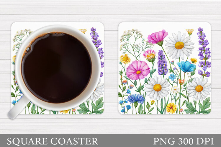 Wildflowers Coaster Design. Flowers Coaster Sublimation example image 1
