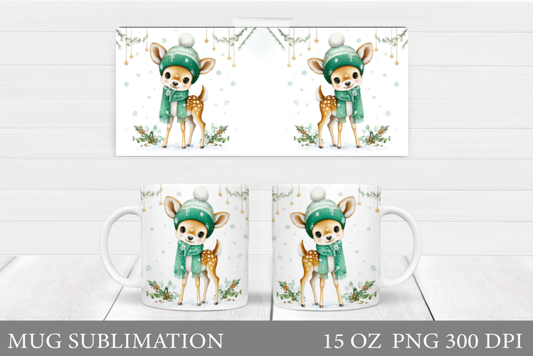 Christmas Deer Mug Design. Cute Deer Mug Sublimation