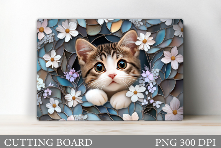 Cute Cat Cutting Board. Cat Flowers Cutting Board Design