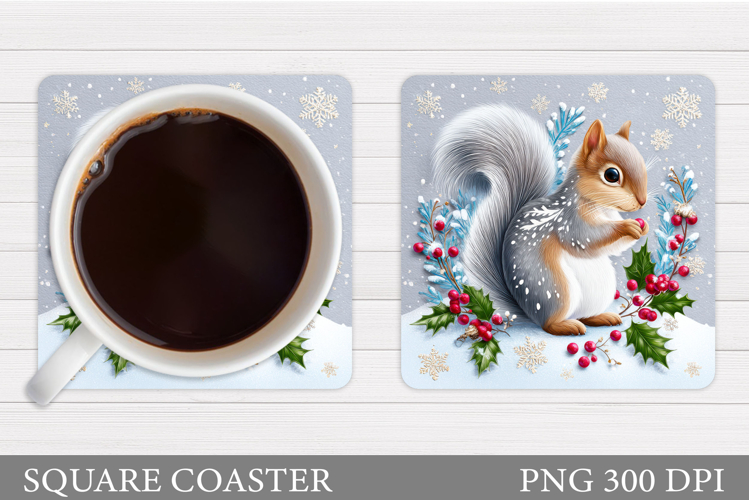 Cute Squirrel Coaster Design. Christmas Coaster Sublimation