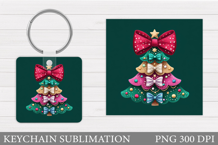 Christmas Tree Keychain. Christmas Round Keychain Design