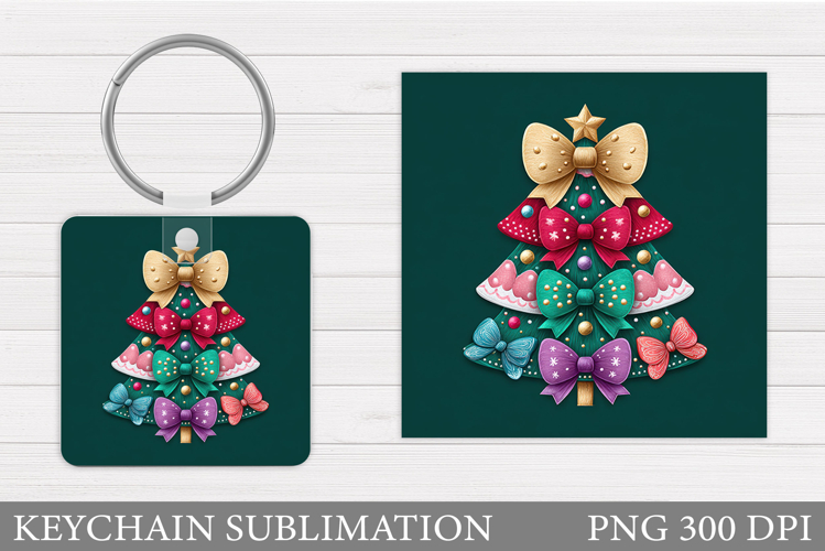Christmas Tree Keychain. Christmas Round Keychain Design