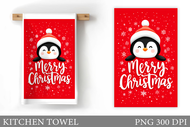 Christmas Penguin Kitchen Towel. Christmas Kitchen Towel