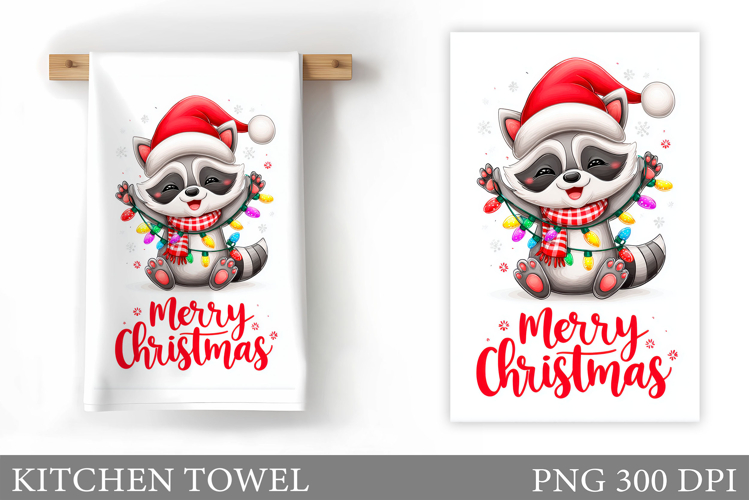 Christmas Raccoon Kitchen Towel. Christmas Kitchen Towel
