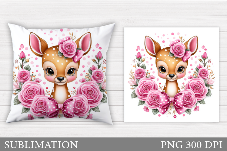 Cute Deer Pillow Sublimation. Deer Flowers Sublimation