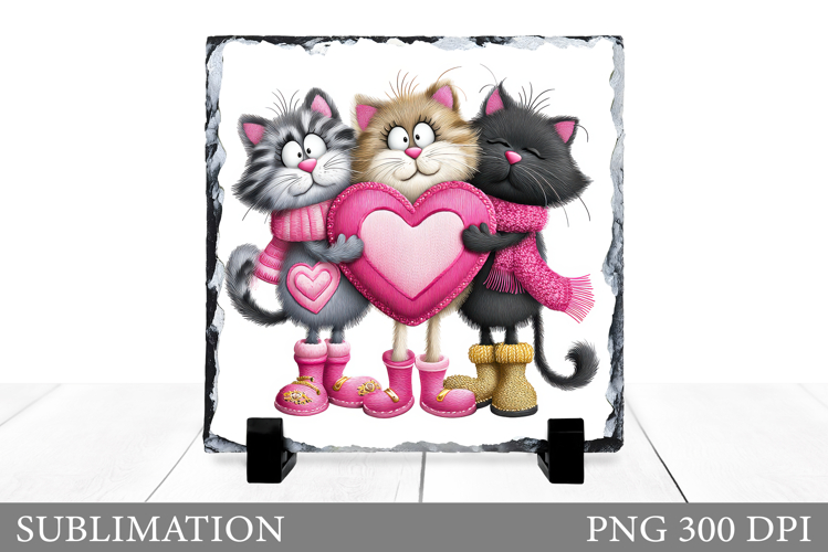 Valentines Cats Sublimation. Valentines Cats Slate Design