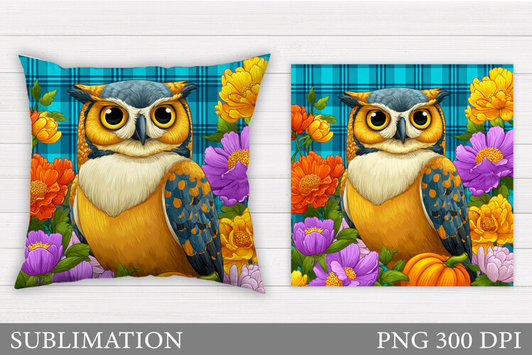 Owl Pillow Sublimation. Owl Flowers Sublimation example image 1
