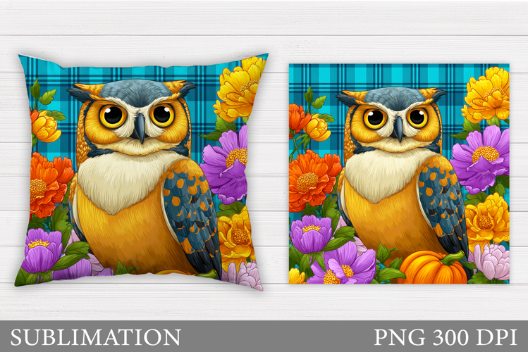 Owl Pillow Sublimation. Owl Flowers Sublimation