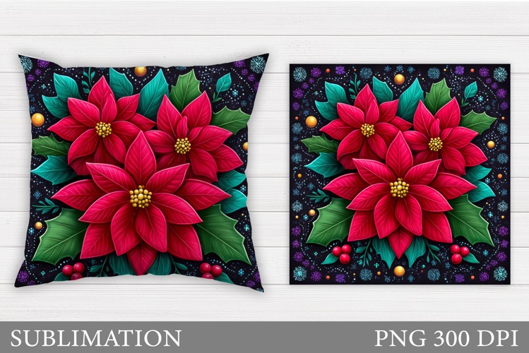 Poinsettia Pillow Sublimation. Christmas Flowers Pillow