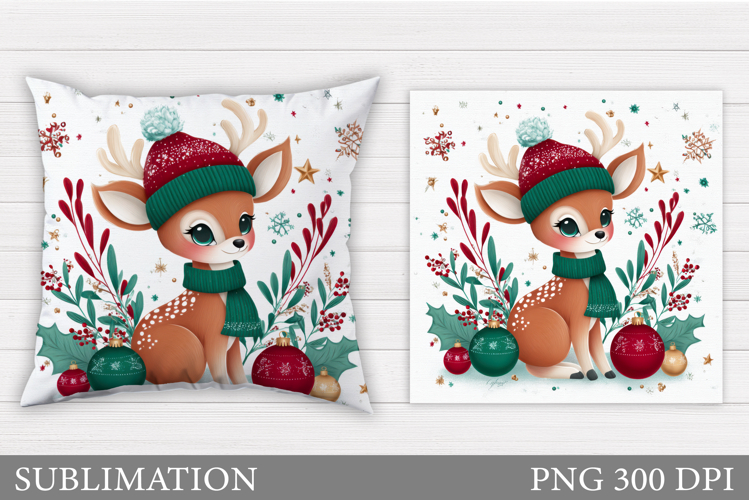 Christmas Deer Pillow Design. Christmas Pillow Sublimation