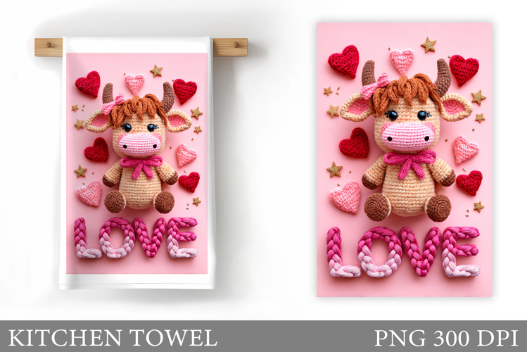 Valentines Cow Kitchen Towel. Valentine Kitchen Towel Design