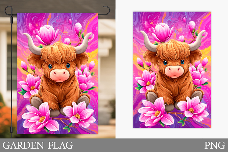 Highland Cow Garden Flag. Highland Cow Sublimation