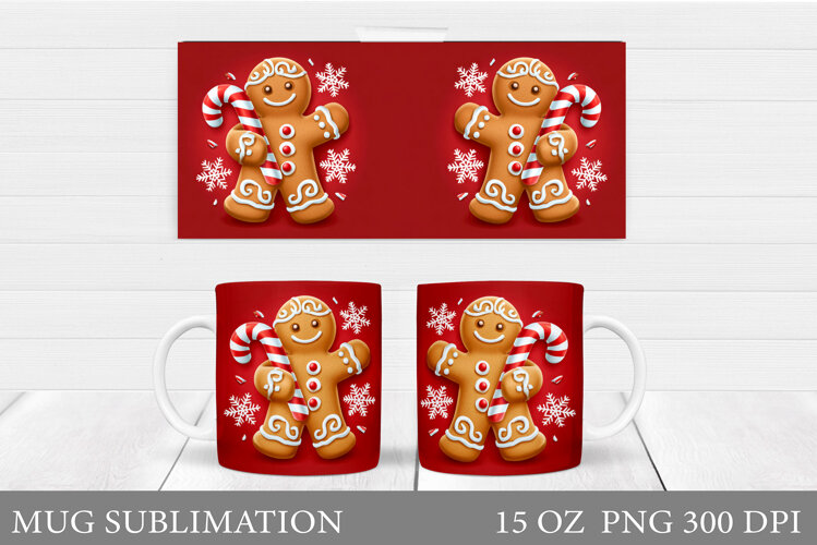 Christmas Mug Sublimation. Cute Gingerbread Mug Design example image 1