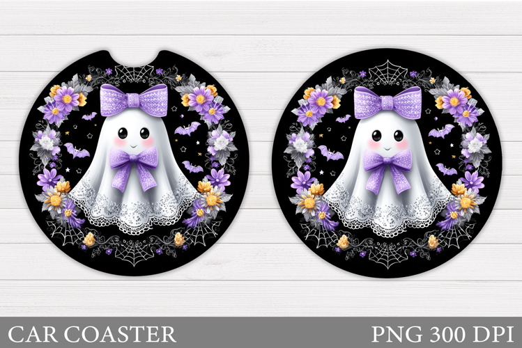 Cute Ghost Car Coaster. Cute Halloween Car Coaster Design