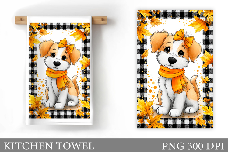 Fall Dog Kitchen Towel. Fall Kitchen Towel Sublimation