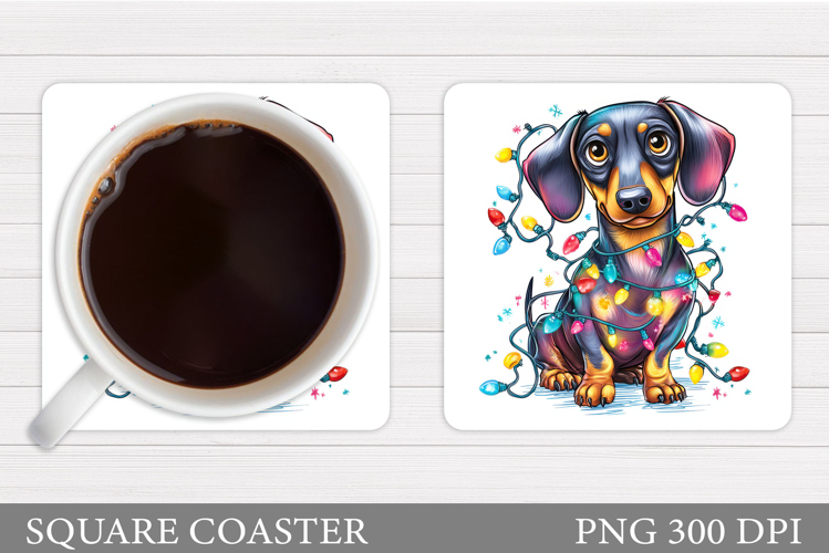 Christmas Dachshund Coaster. Christmas Coaster Sublimation