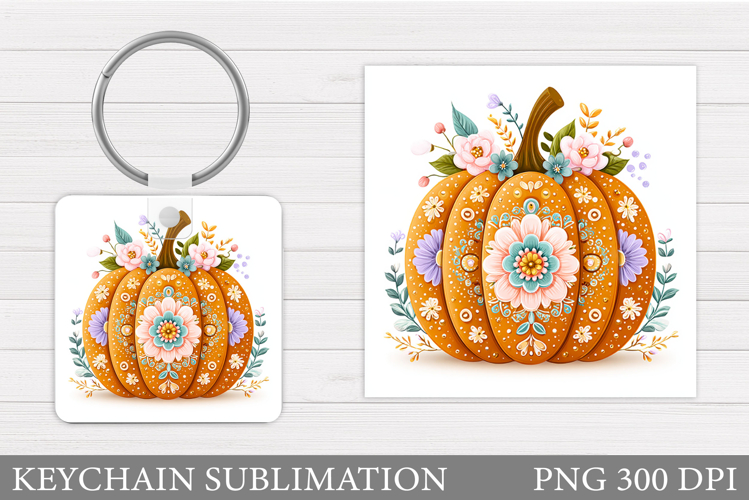 Pumpkin Keychain Design. Pumpkin Flowers Keychain