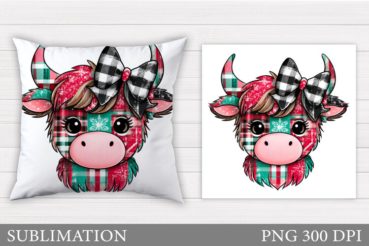 Christmas Cow Pillow Design. Christmas Pillow Sublimation example image 1