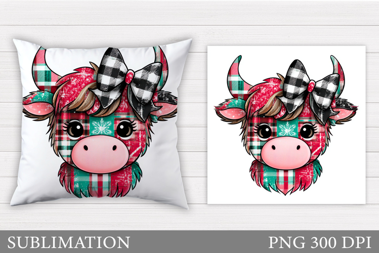 Christmas Cow Pillow Design. Christmas Pillow Sublimation