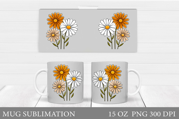 Daisy Flowers Mug Sublimation. Flowers Mug Wrap Design