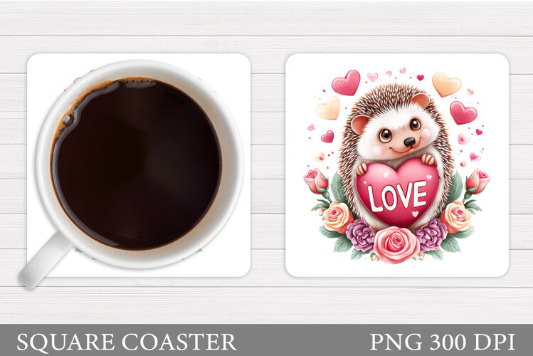 Valentines Hedgehog Coaster. Valentines Coaster Sublimation example image 1