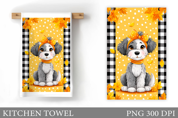 Fall Dog Kitchen Towel. Fall Kitchen Towel Sublimation