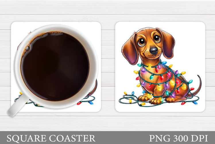 Christmas Dachshund Coaster. Christmas Coaster Sublimation