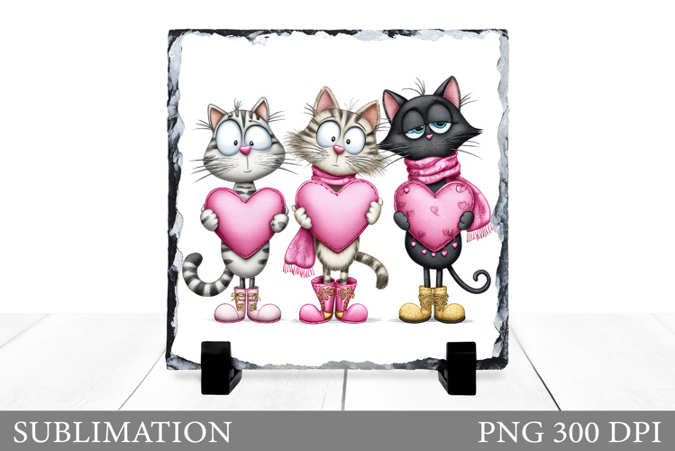 Valentines Cats Sublimation. Valentines Cats Slate Design