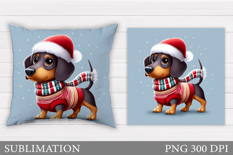 Cute Dachshund Pillow Design. Christmas Pillow Sublimation example image 1