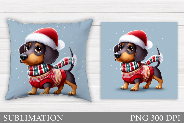 Cute Dachshund Pillow Design. Christmas Pillow Sublimation